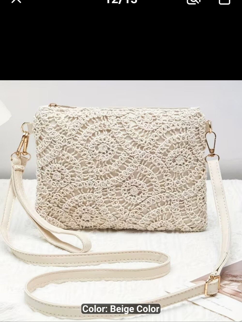 New Beige Crochet Crossbody Bag -#1650-520